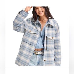 American Eagle Outfitters Blue Plaid Utility Jacket